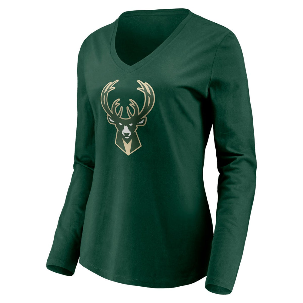 Milwaukee Bucks Women's Playmaker Personalized Name & Number Long Sleeve V-Neck T-Shirt Discount