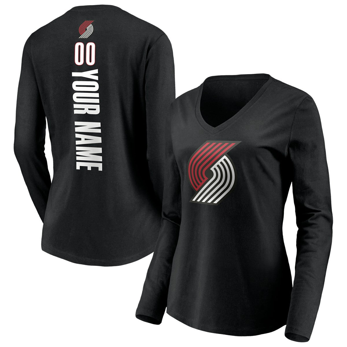 Portland Trail Blazers Women's Playmaker Personalized Name & Number Long Sleeve V-Neck T-Shirt New