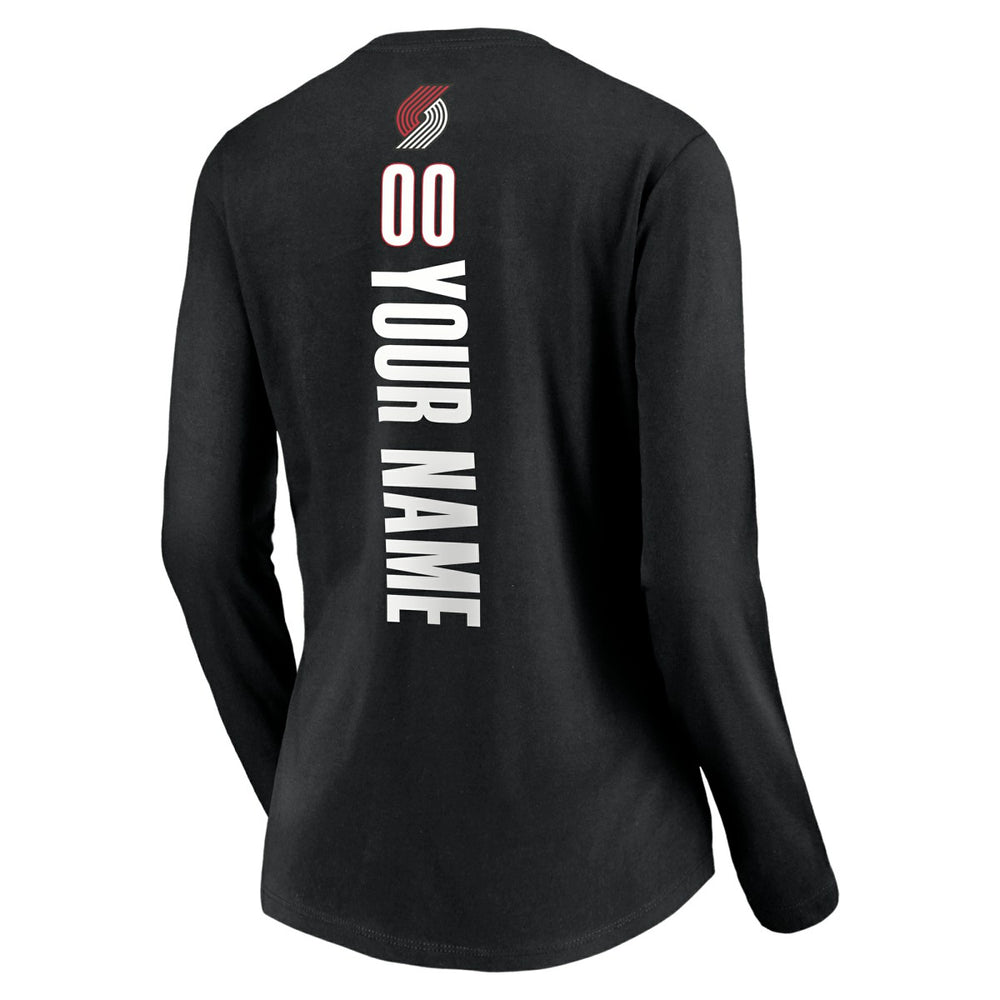 Portland Trail Blazers Women's Playmaker Personalized Name & Number Long Sleeve V-Neck T-Shirt New