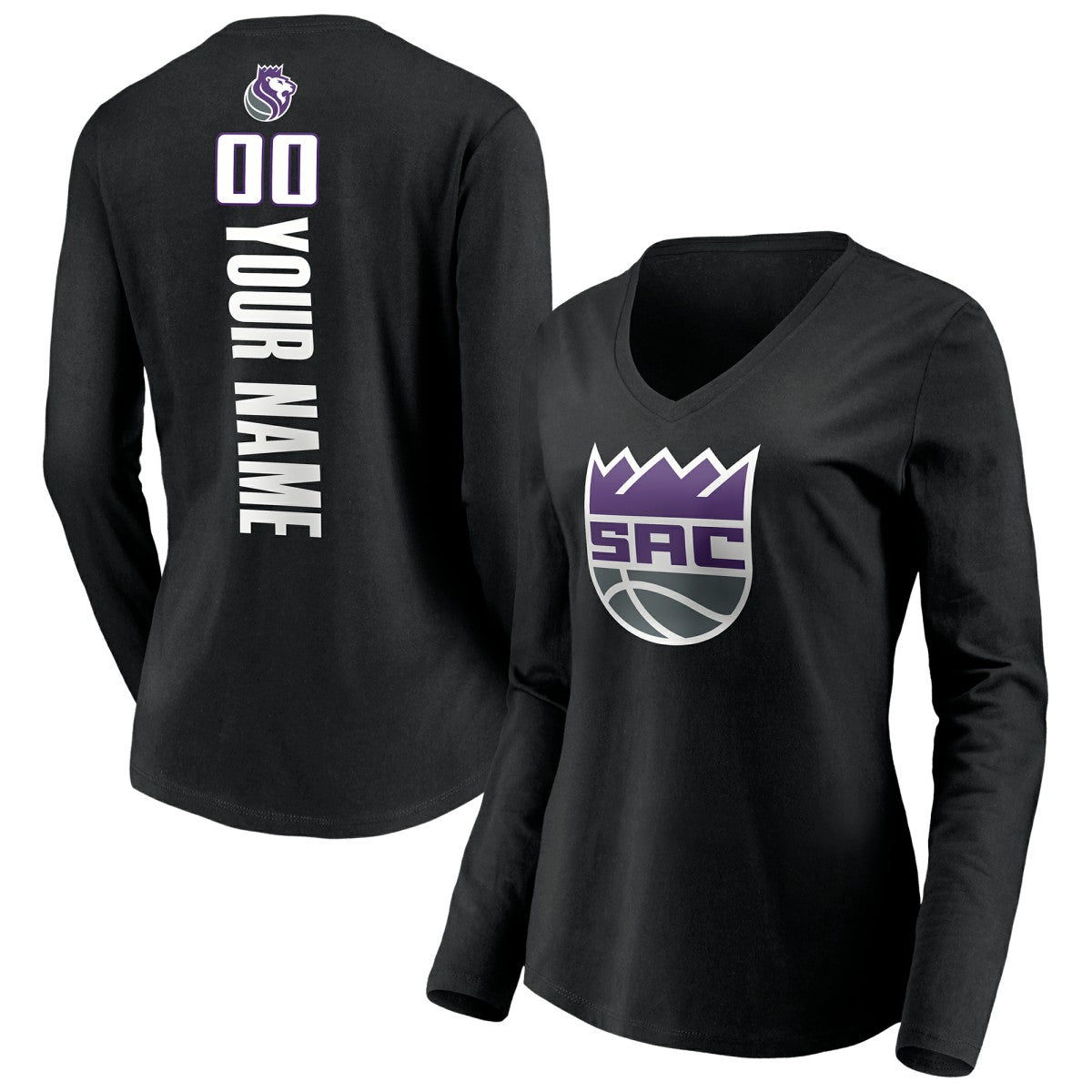 Sacramento Kings Women's Playmaker Personalized Name & Number Long Sleeve V-Neck T-Shirt Discount