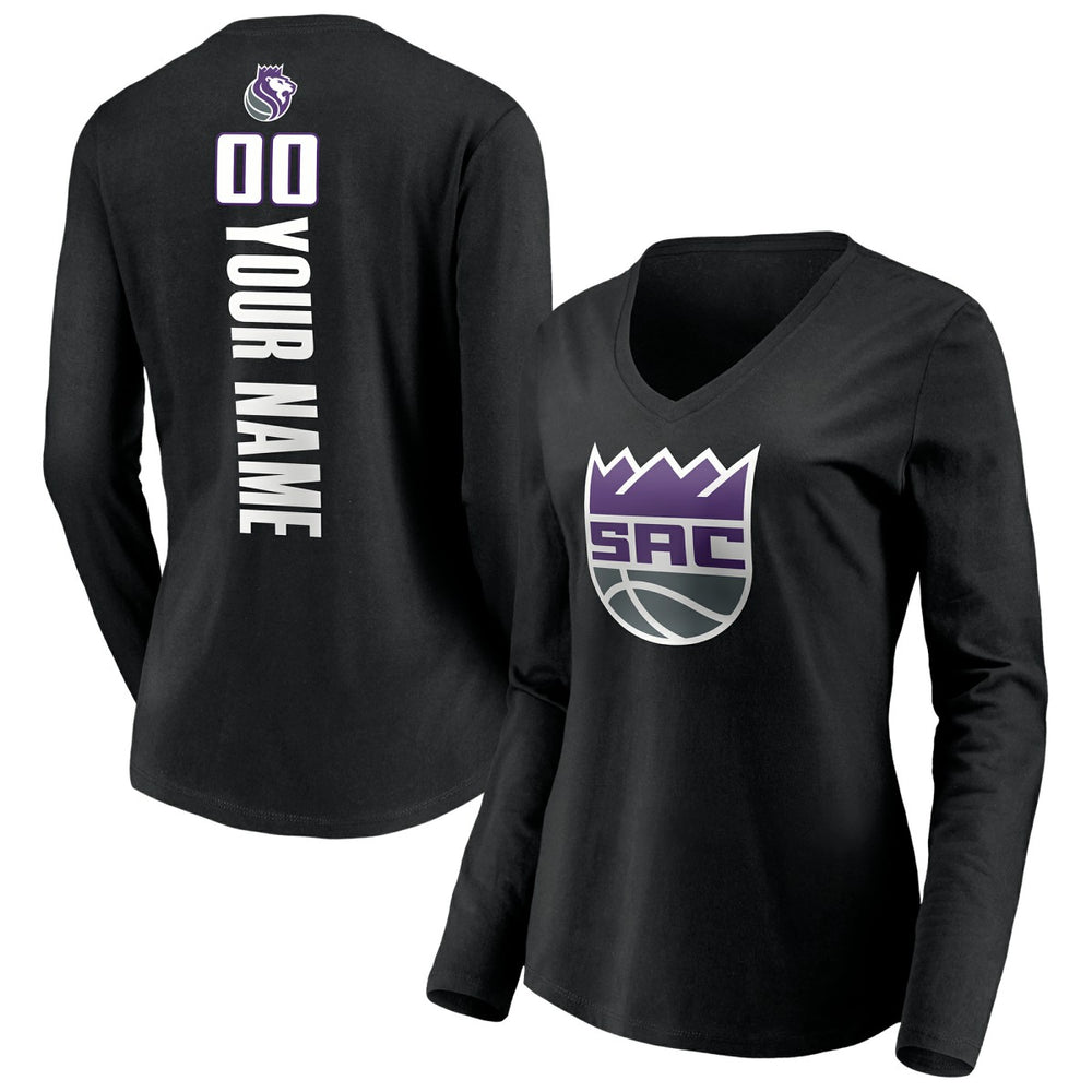 Sacramento Kings Women's Playmaker Personalized Name & Number Long Sleeve V-Neck T-Shirt Discount