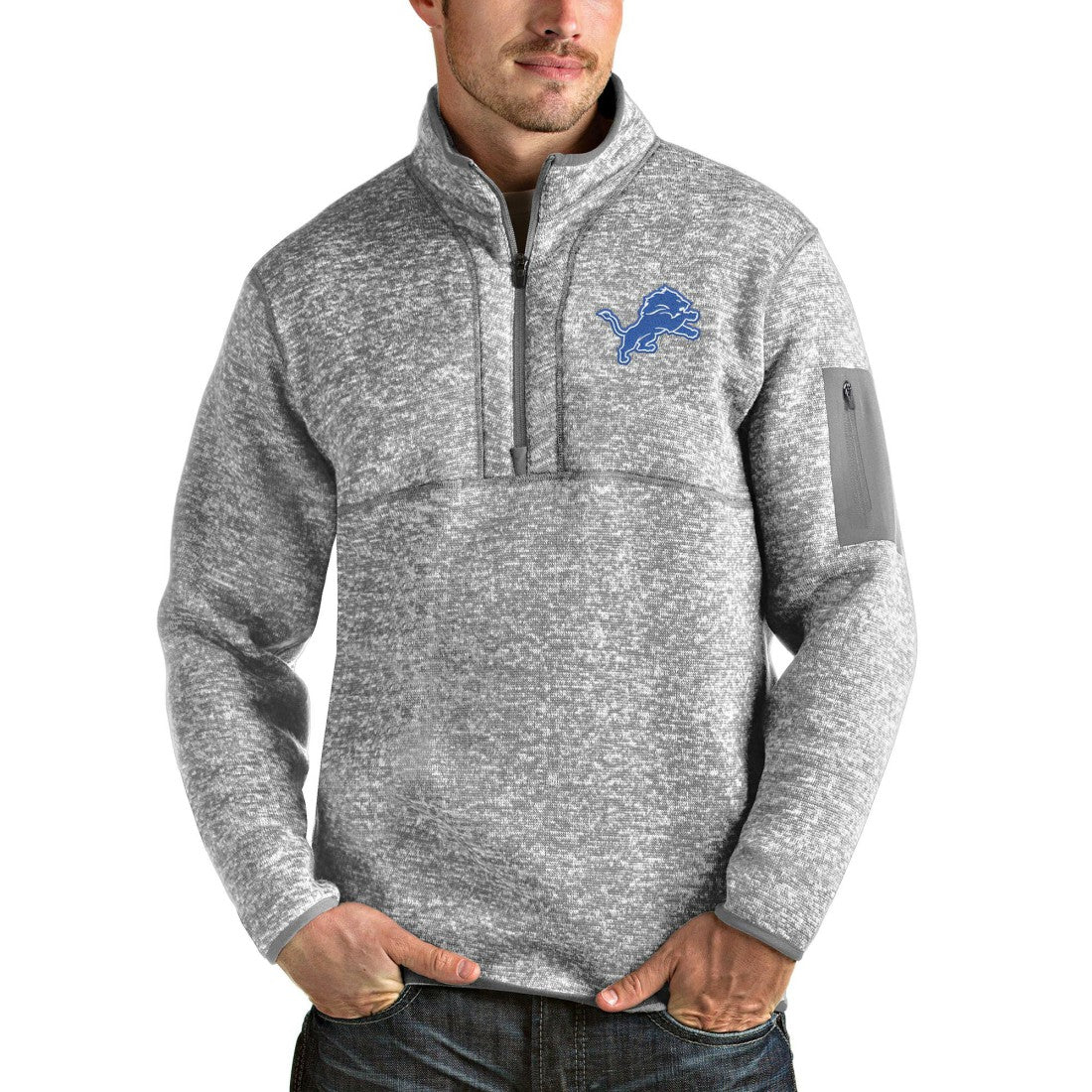 Detroit Lions  Antigua Team Logo Fortune Quarter-Zip Pullover Jacket