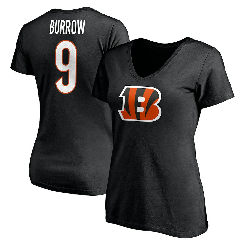 Cincinnati Bengals Fanatics Joe Burrow  Women's Player Icon Name & Number V-Neck T-Shirt