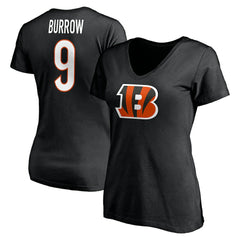 Cincinnati Bengals Fanatics Joe Burrow  Women's Player Icon Name & Number V-Neck T-Shirt