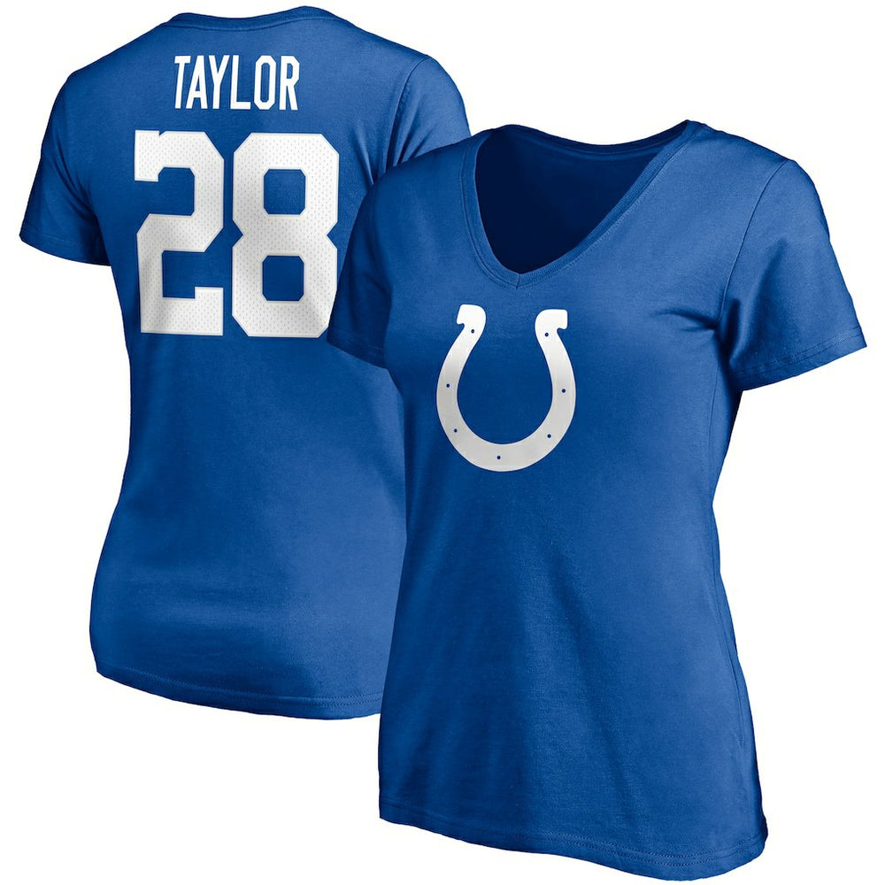 Indianapolis Colts Fanatics Jonathan Taylor  Women's Player Icon Name & Number V-Neck T-Shirt