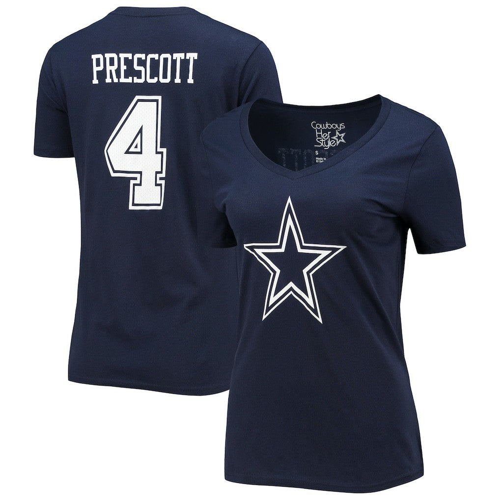 Dallas Cowboys Fanatics Dak Prescott  Women's Player Icon Name & Number V-Neck T-Shirt