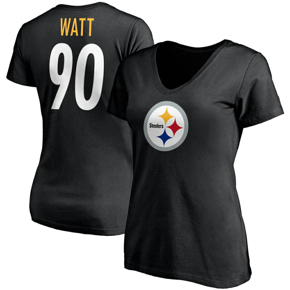 Pittsburgh Steelers Fanatics T.J. Watt  Women's Player Icon Name & Number V-Neck T-Shirt