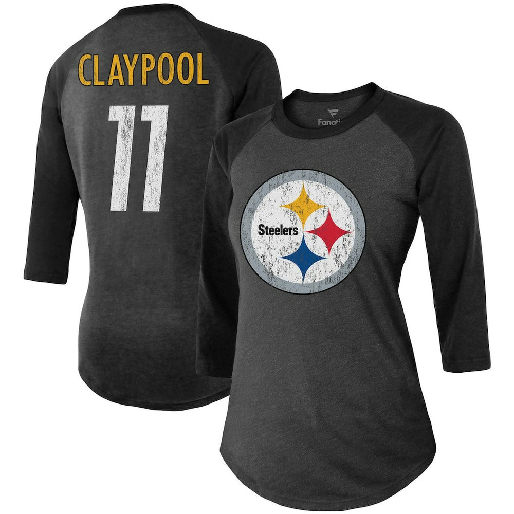 Pittsburgh Steelers Fanatics Chase Claypool  Women's Team Player Name & Number Tri-Blend Raglan 3/4-Sleeve T-Shirt