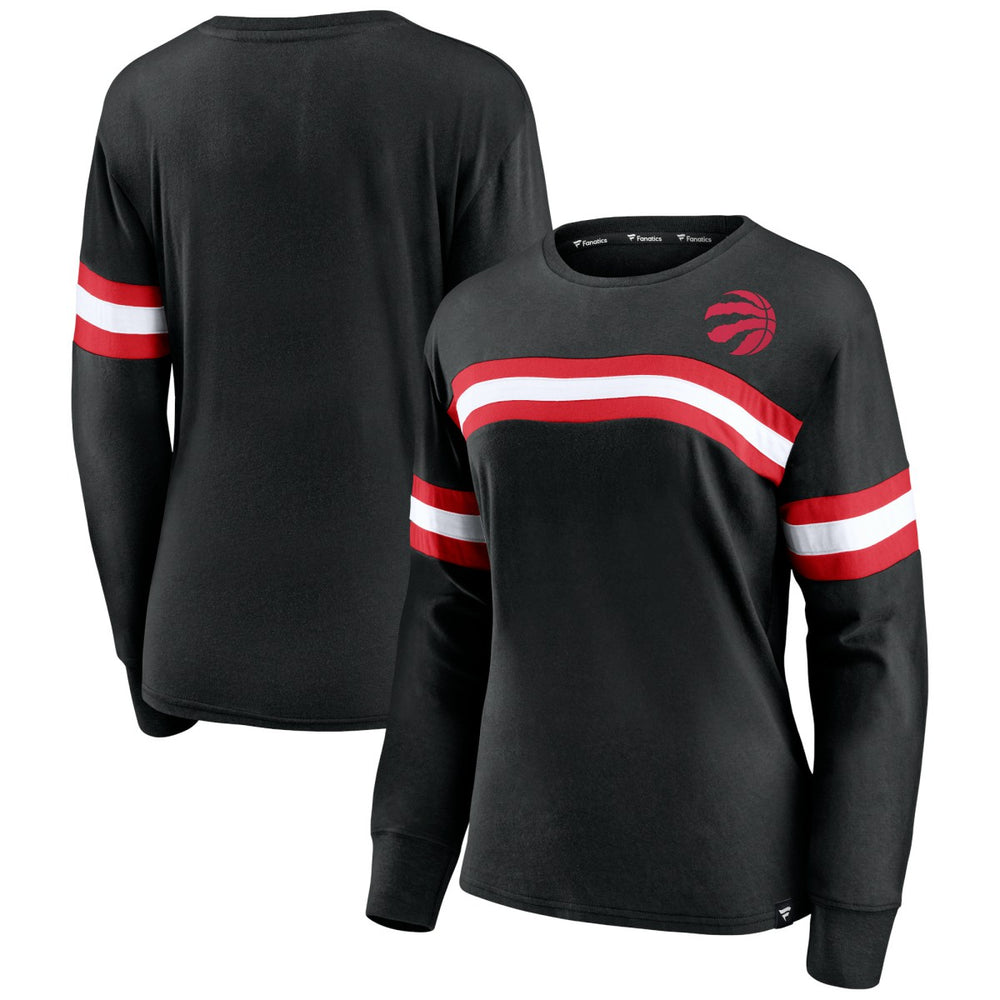 Toronto Raptors Women's Block Party Chest Logo Striped Long Sleeve T-Shirt Online