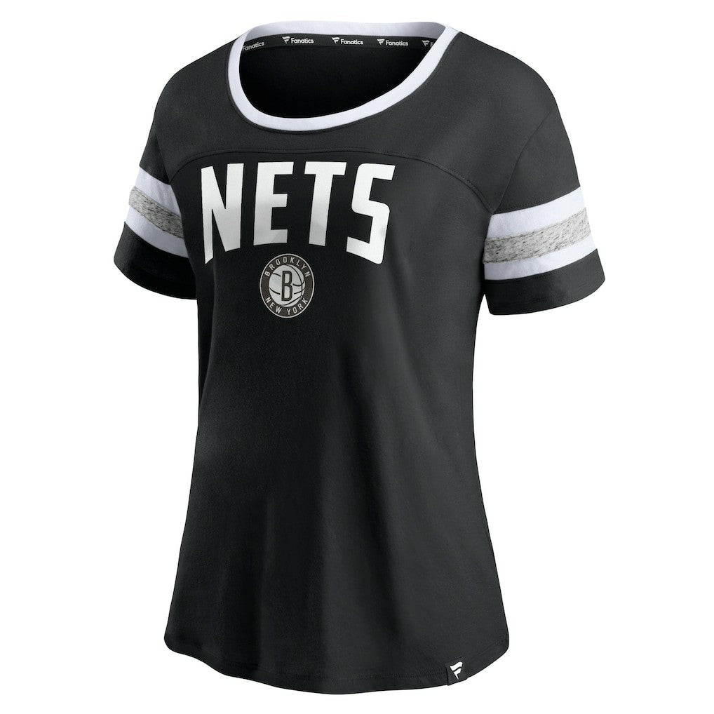 Brooklyn Nets Women's Block Party Striped Sleeve T-Shirt On Sale
