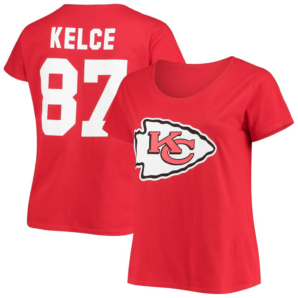 Kansas City Chiefs  Travis Kelce  Women's Plus Size Fair Catch Name & Number Scoop Neck T-Shirt