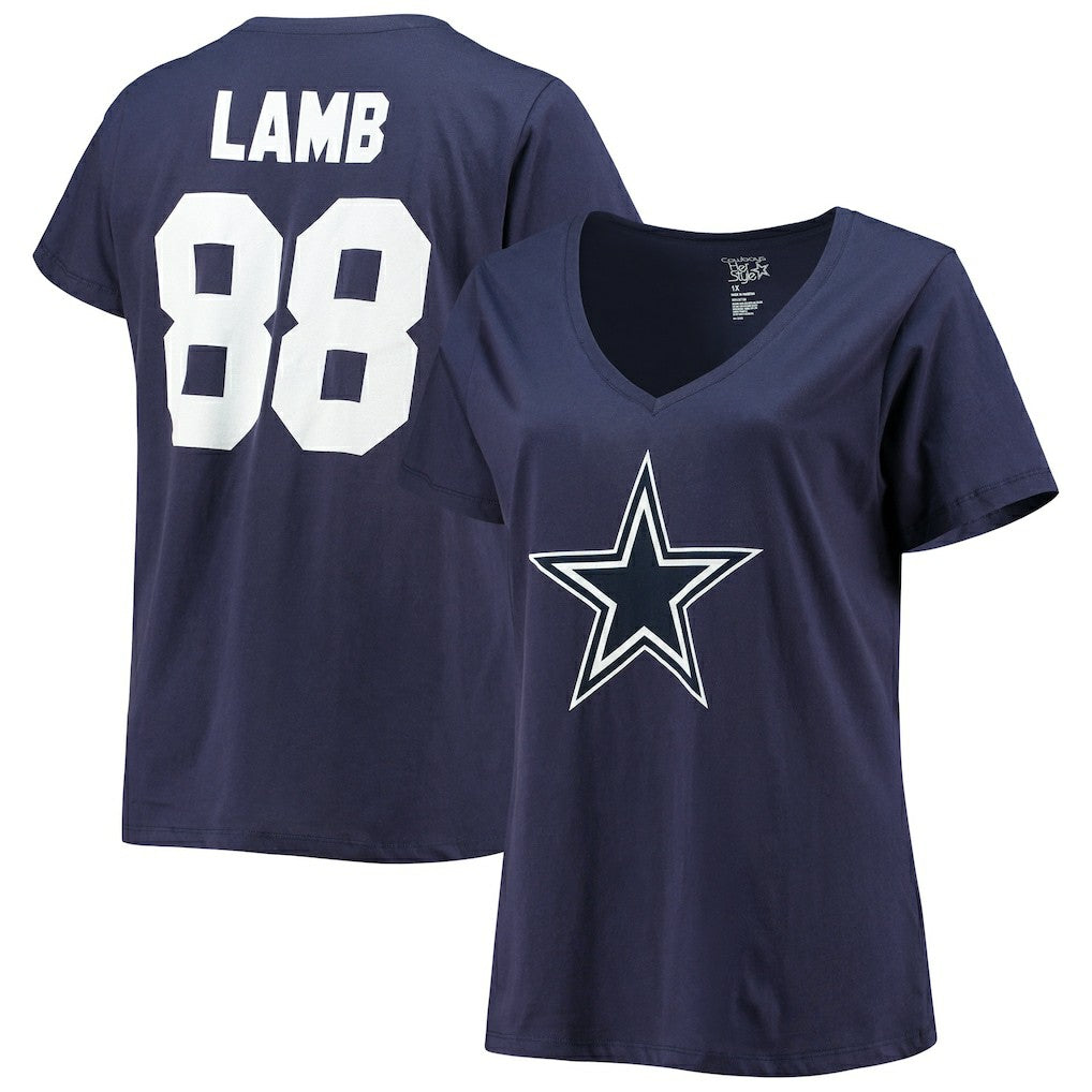 Dallas Cowboys Fanatics CeeDee Lamb  Women's Plus Size Name & Number V-Neck T-Shirt