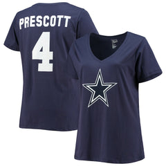 Dallas Cowboys  Dak Prescott  Women's Plus Size Fair Catch Name & Number V-Neck T-Shirt
