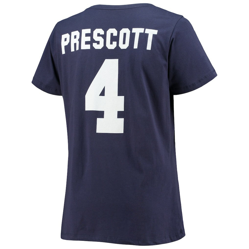 Dallas Cowboys  Dak Prescott  Women's Plus Size Fair Catch Name & Number V-Neck T-Shirt