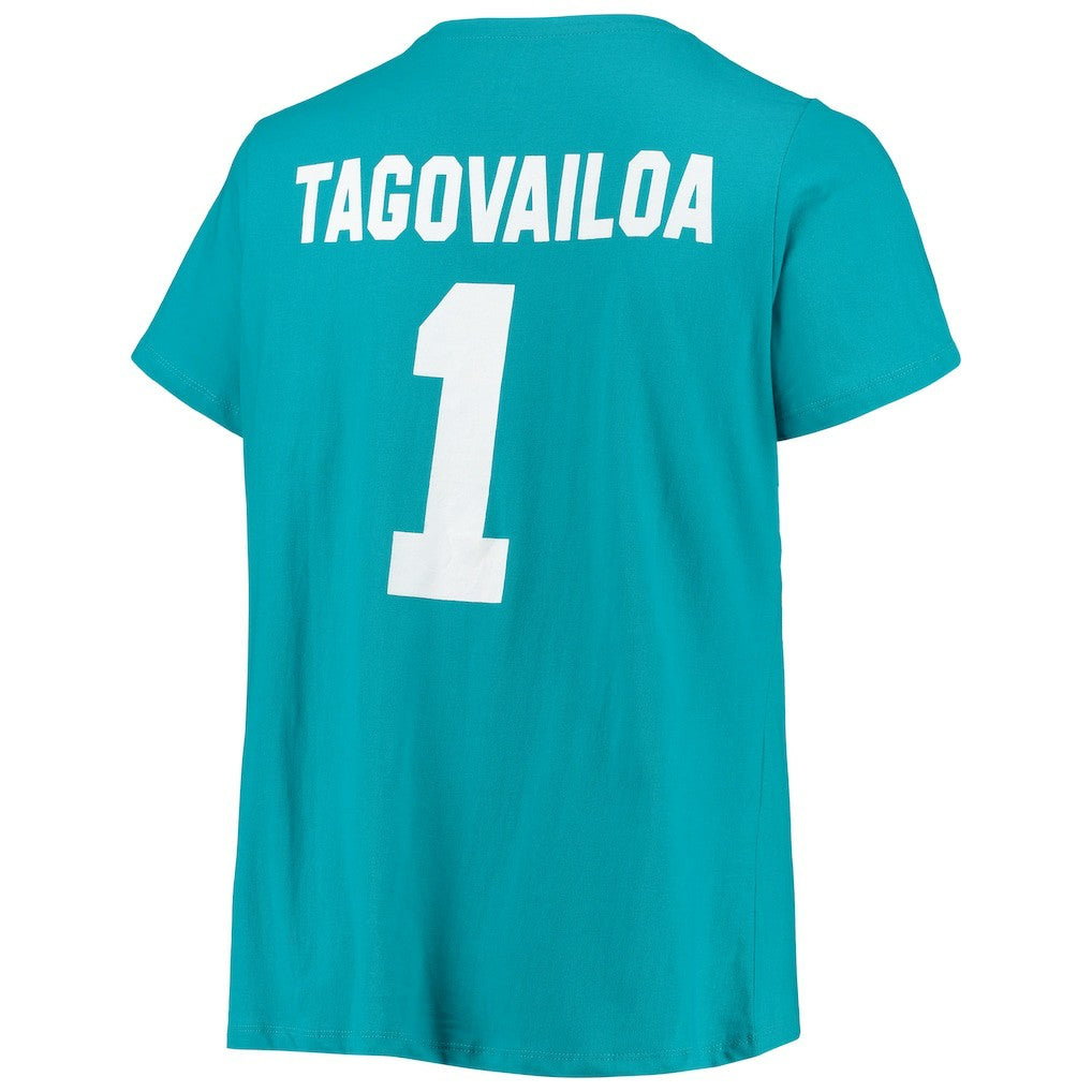 Miami Dolphins  Tua Tagovailoa  Women's Plus Size Fair Catch Name & Number Scoop Neck T-Shirt
