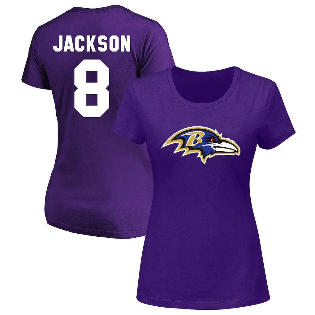 Baltimore Ravens Fanatics Lamar Jackson  Women's Plus Size Name & Number V-Neck T-Shirt