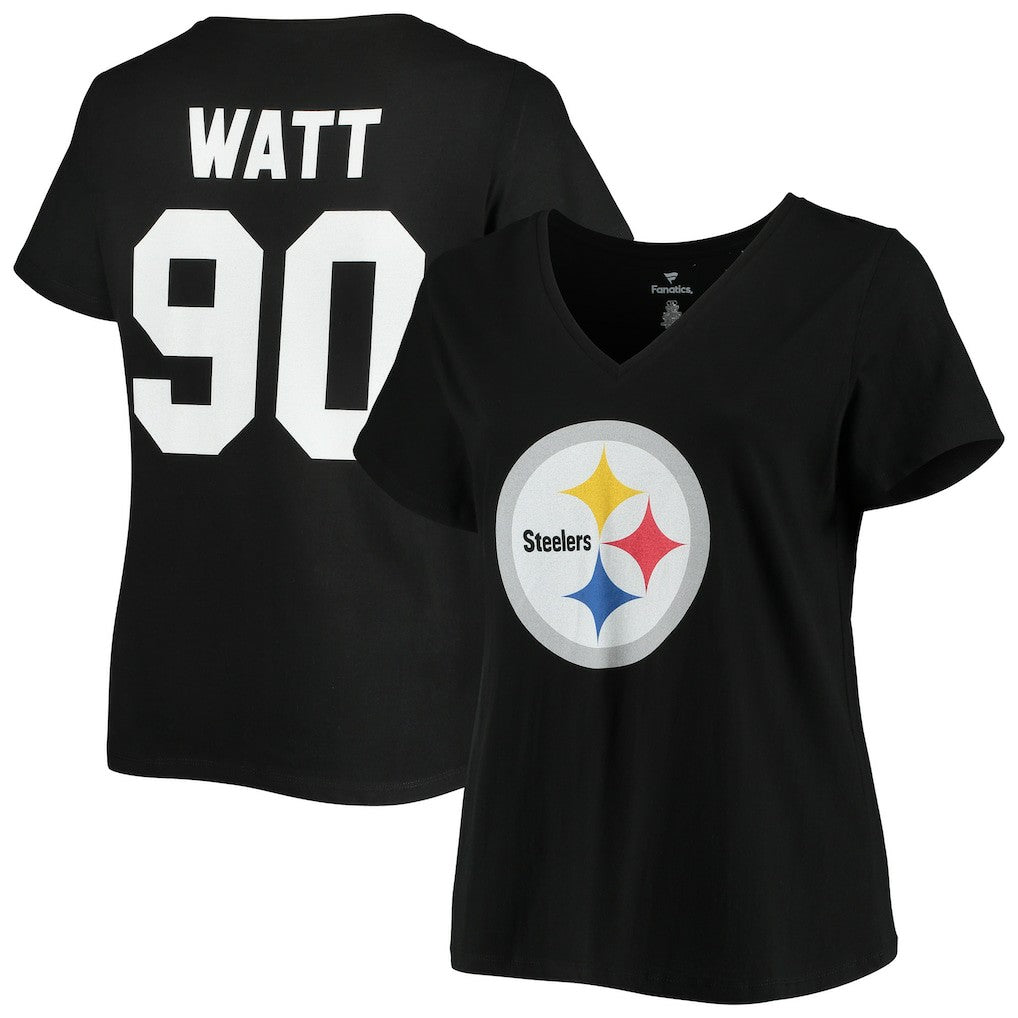Pittsburgh Steelers Fanatics T.J. Watt  Women's Plus Size Name & Number V-Neck T-Shirt