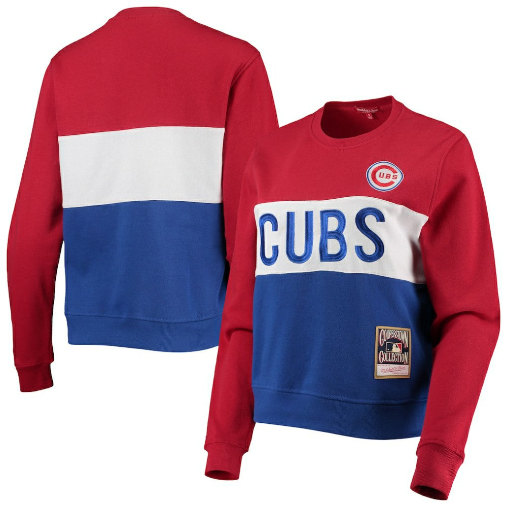 Chicago Cubs Mitchell & Ness Women's Color Block 2.0 Pullover Sweatshirt | MLB Discount