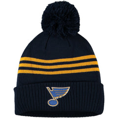 St. Louis Blues adidas Locker Room Three Stripe Cuffed Knit Hat with Pom Sale