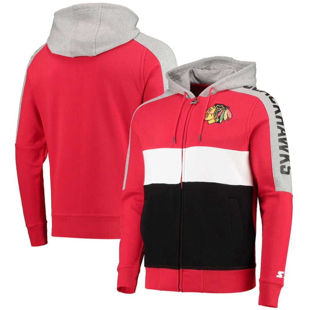 Chicago Blackhawks Starter Playoffs Color Block Full-Zip Hoodie On Sale