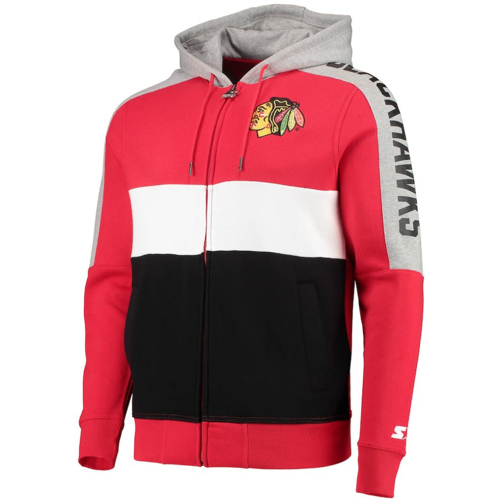 Chicago Blackhawks Starter Playoffs Color Block Full-Zip Hoodie On Sale