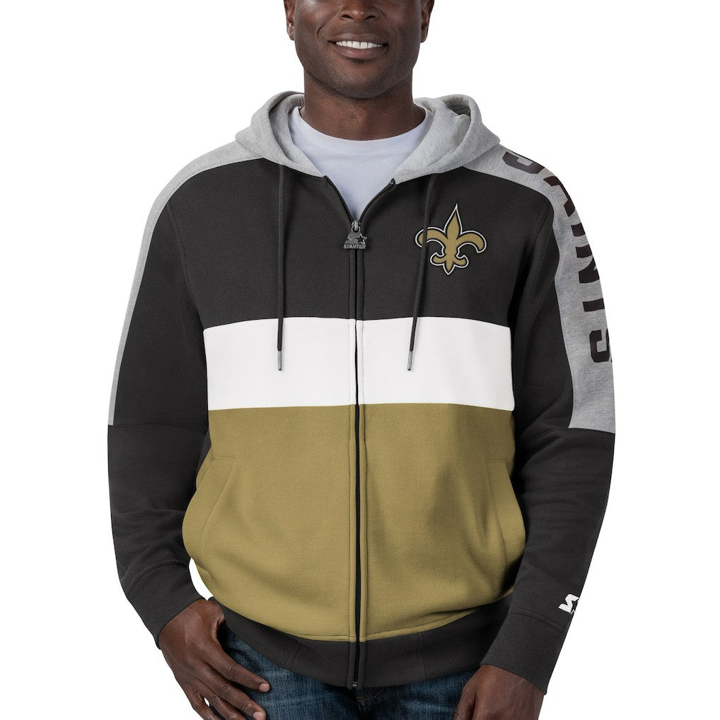 New Orleans Saints  Starter Playoffs Color Block Full-Zip Hoodie