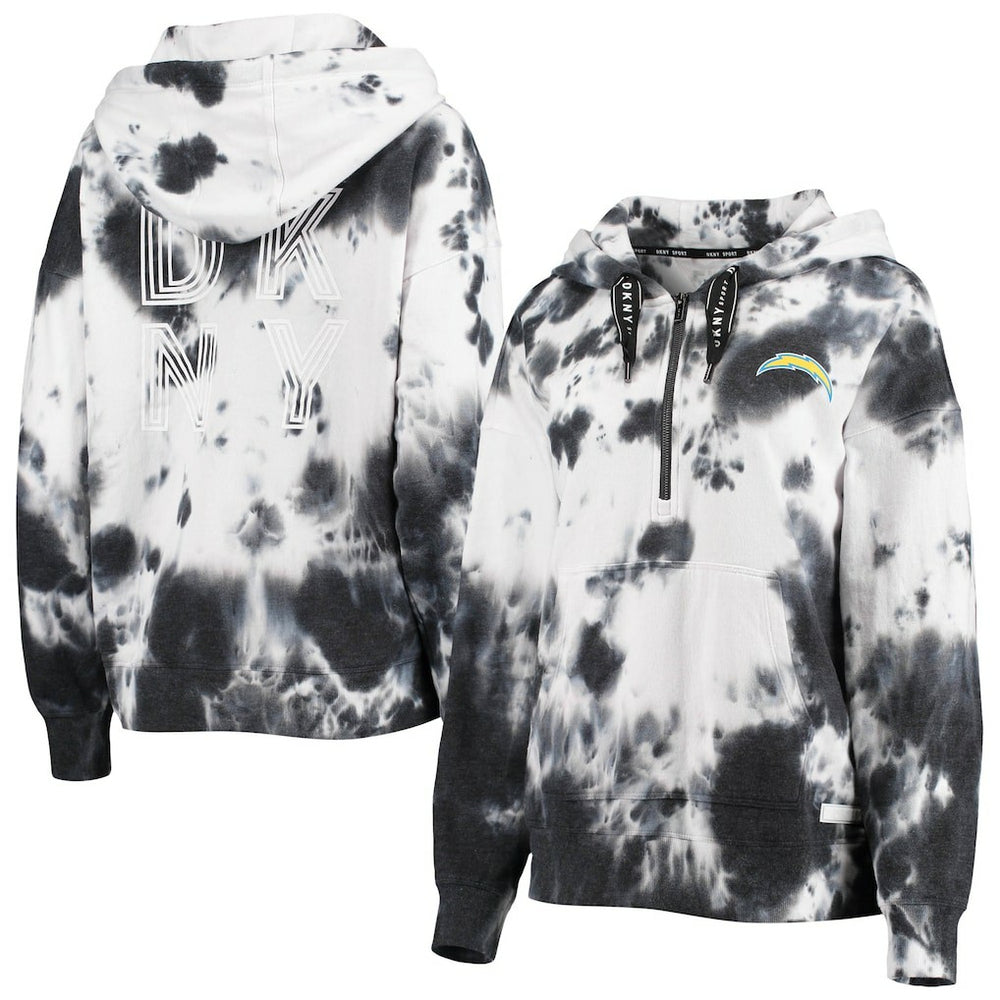 Los Angeles Chargers  DKNY Sport Women's Dakota Oversized Tie-Dye Half-Zip Hoodie