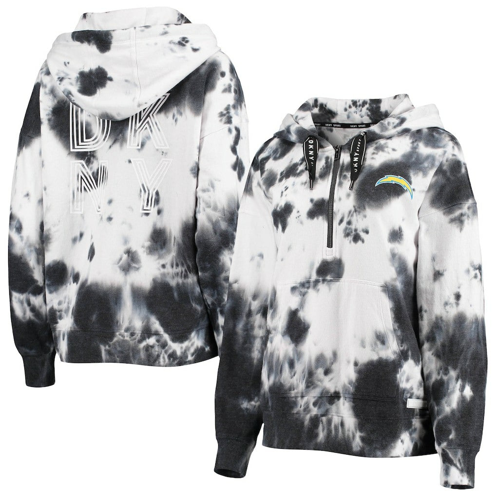 Los Angeles Chargers  DKNY Sport Women's Dakota Oversized Tie-Dye Half-Zip Hoodie