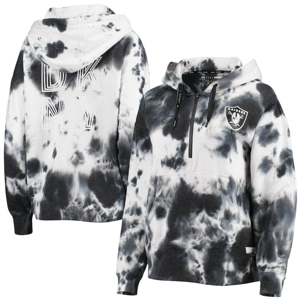 Las Vegas Raiders  DKNY Sport Women's Dakota Oversized Tie-Dye Half-Zip Hoodie