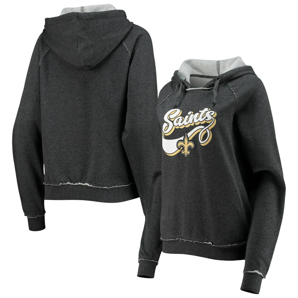 New Orleans Saints New Era Women's Script Fleece Raglan Pullover Hoodie