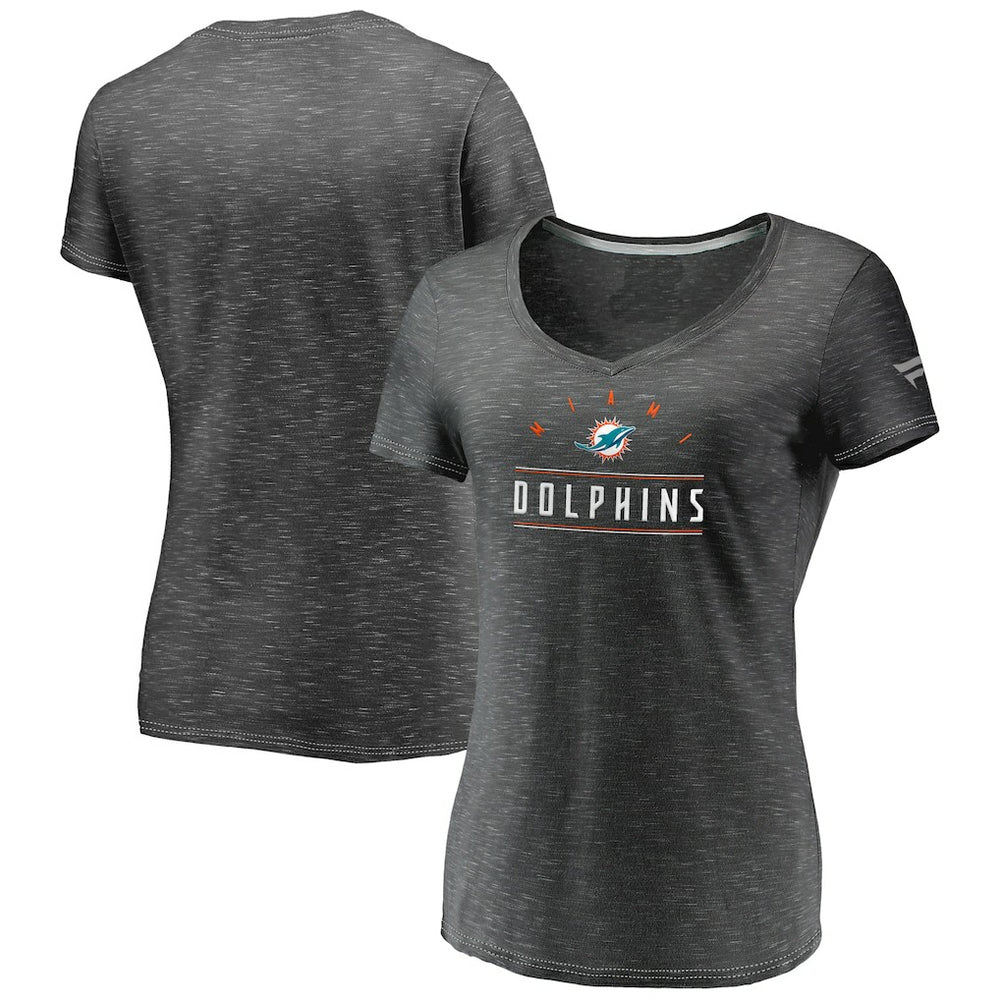 Miami Dolphins Fanatics Women's League Leader Space Dye V-Neck T-Shirt