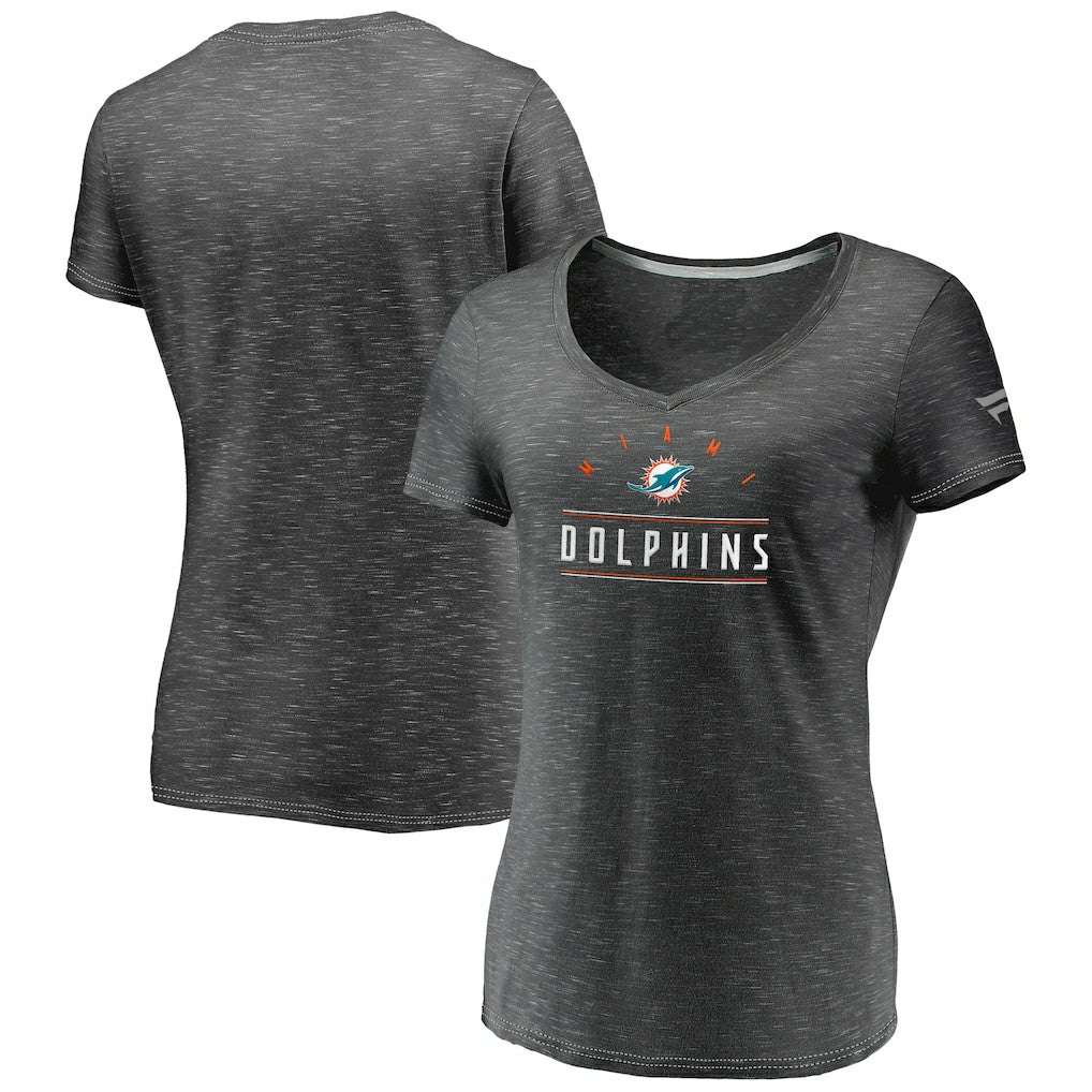 Miami Dolphins Fanatics Women's League Leader Space Dye V-Neck T-Shirt