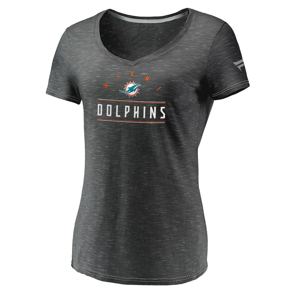 Miami Dolphins Fanatics Women's League Leader Space Dye V-Neck T-Shirt