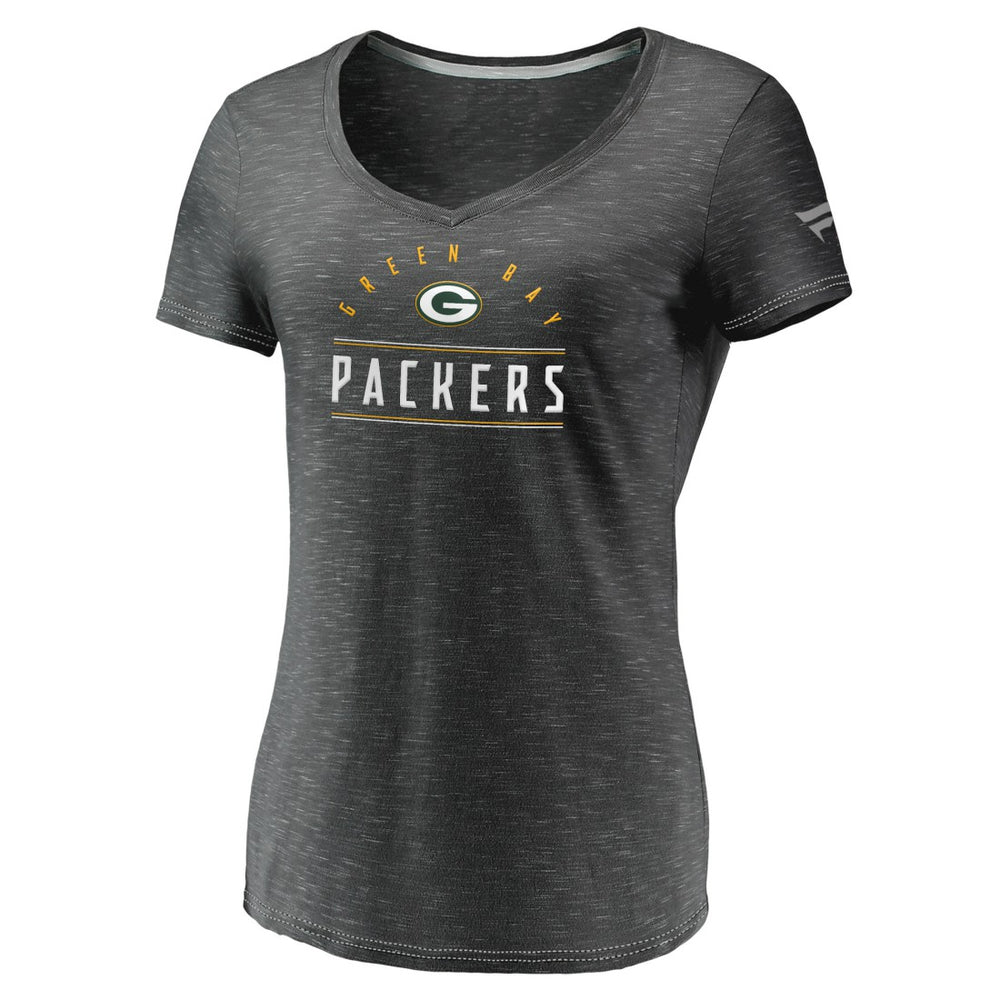 Green Bay Packers Fanatics Women's League Leader Space Dye V-Neck T-Shirt