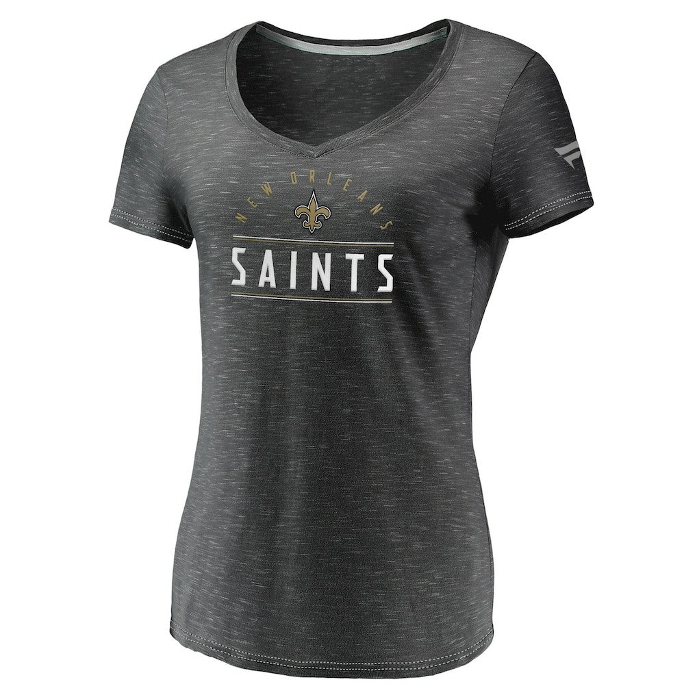 New Orleans Saints Fanatics Women's League Leader Space Dye V-Neck T-Shirt