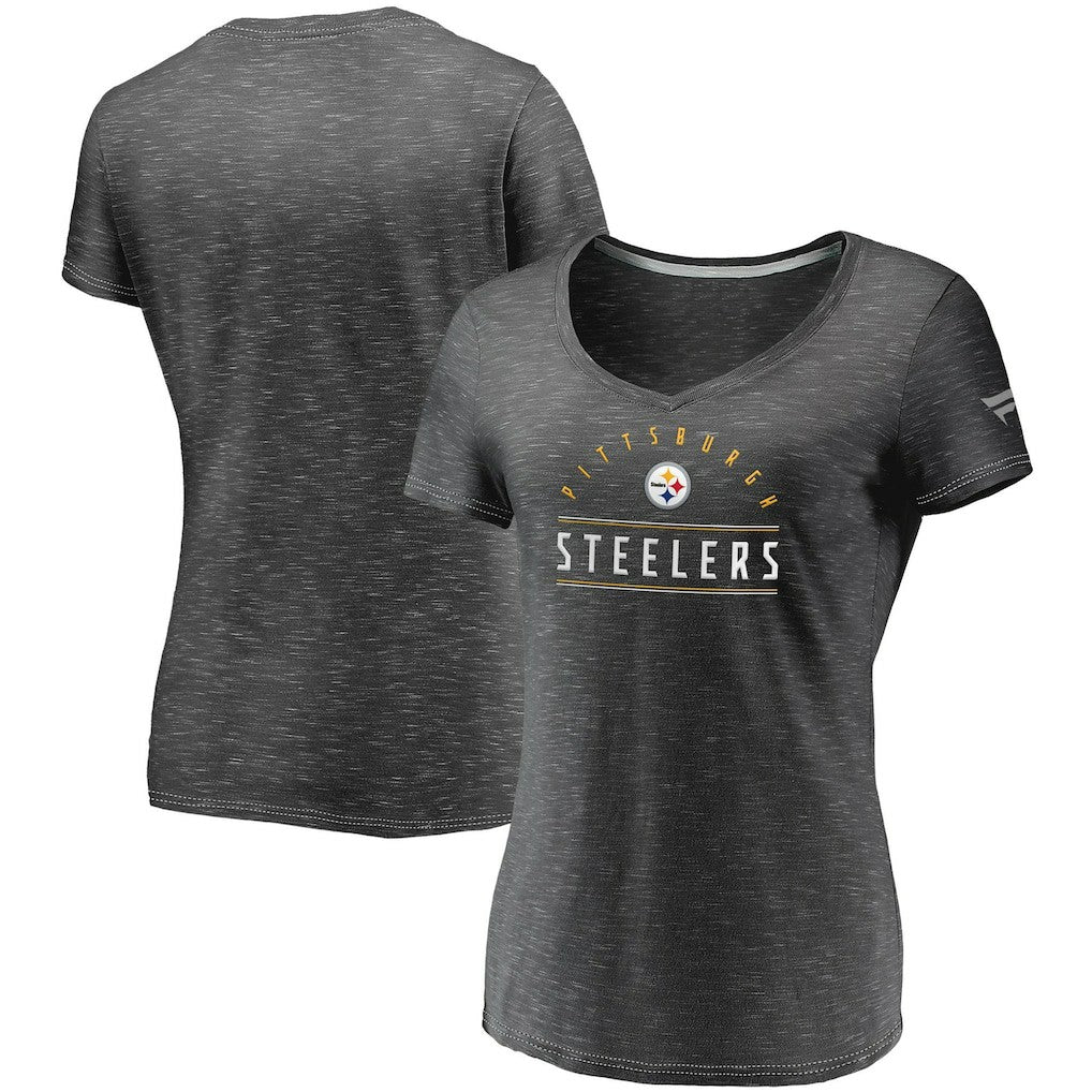 Pittsburgh Steelers Fanatics Women's League Leader Space Dye V-Neck T-Shirt