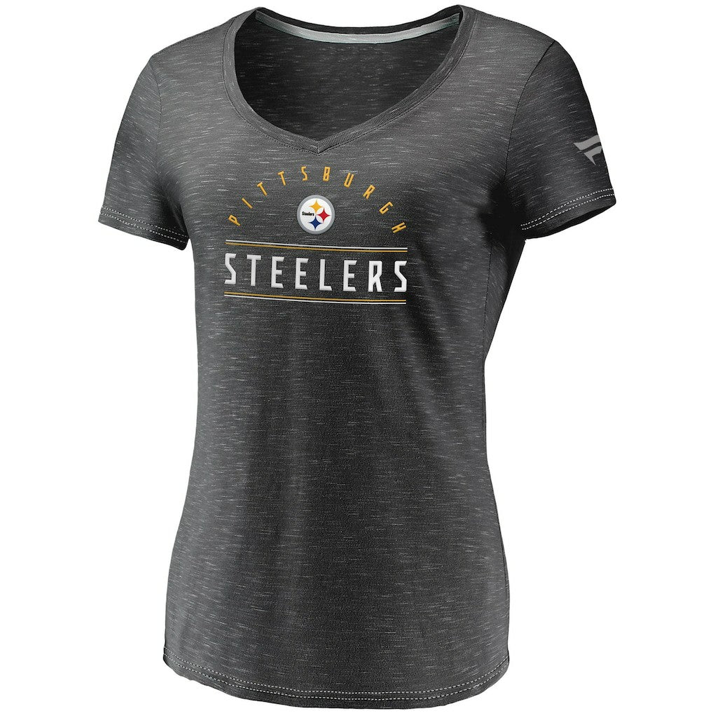 Pittsburgh Steelers Fanatics Women's League Leader Space Dye V-Neck T-Shirt