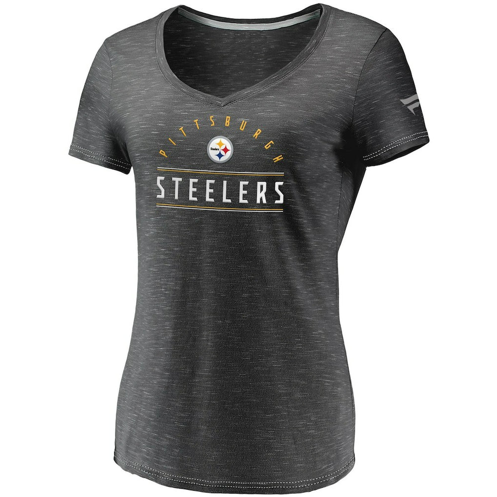 Pittsburgh Steelers Fanatics Women's League Leader Space Dye V-Neck T-Shirt