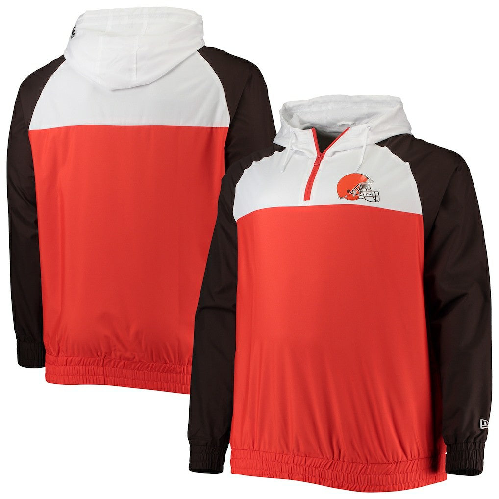 Cleveland Browns New Era Big & Tall League Raglan Quarter-Zip Hoodie