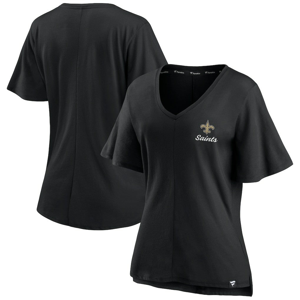New Orleans Saints Fanatics Women's Southpaw Flutter V-Neck T-Shirt
