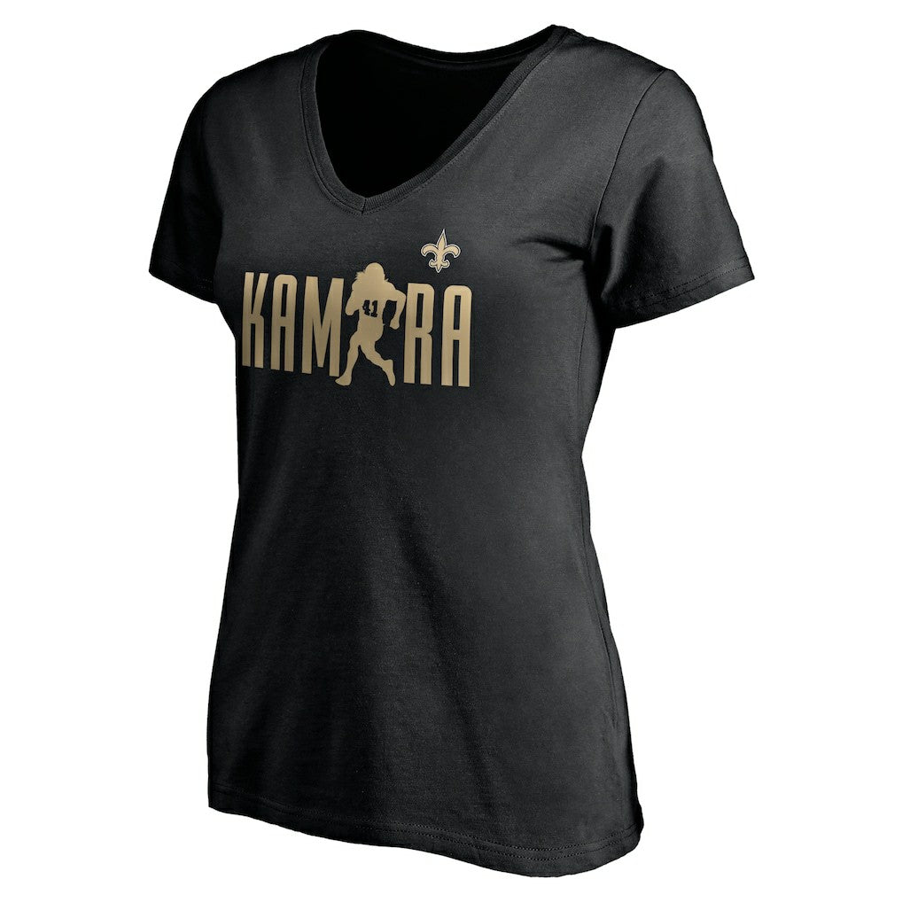 New Orleans Saints  Alvin Kamara  Women's Checkdown V-Neck T-Shirt
