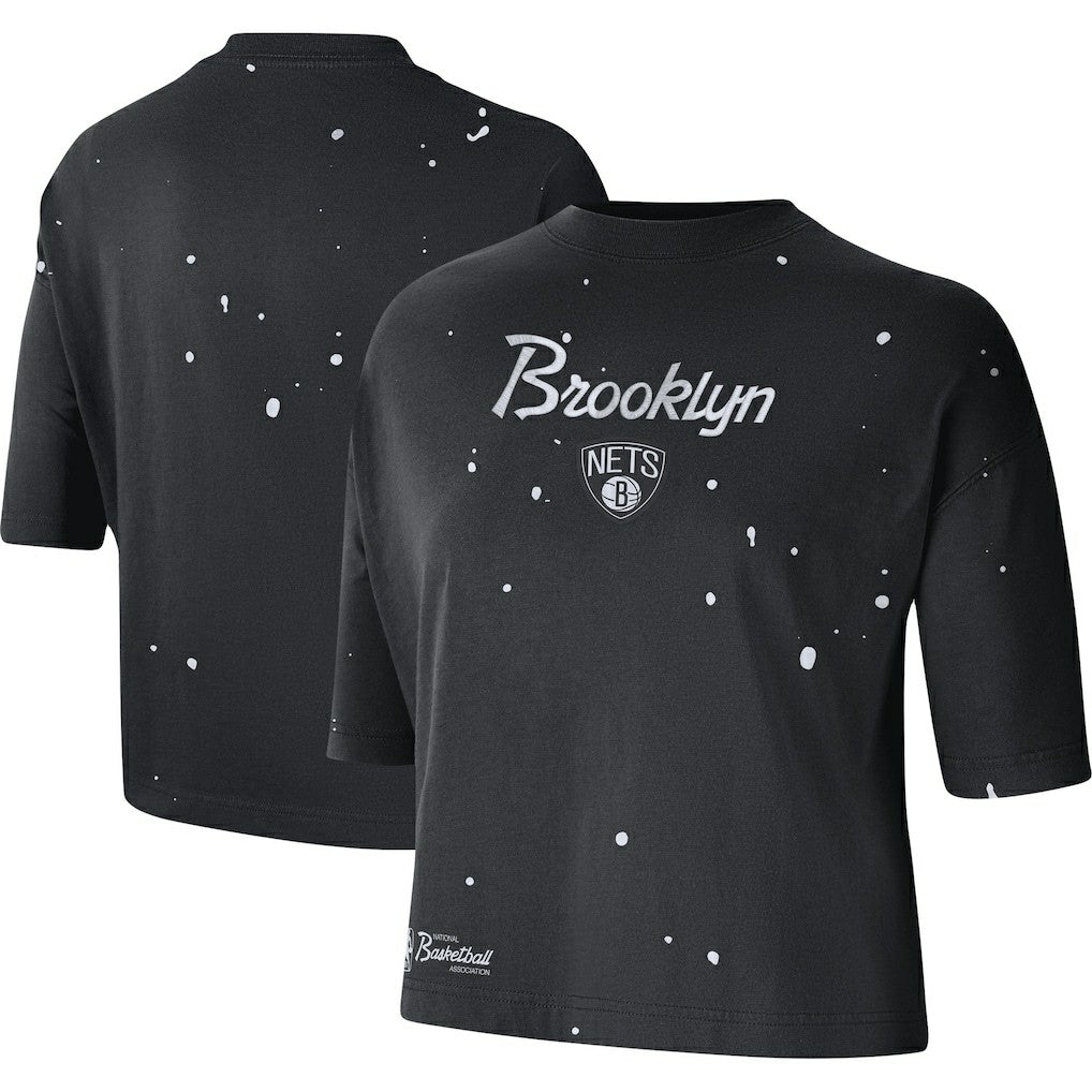 Brooklyn Nets Women's Courtside Splatter Cropped T-Shirt On Sale