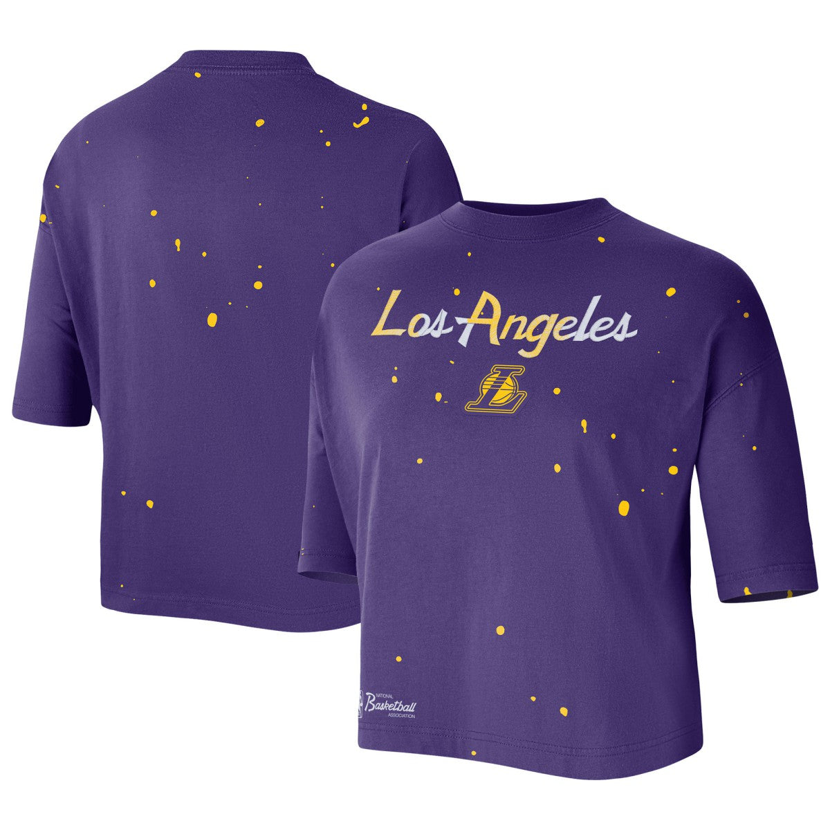 Los Angeles Lakers Women's Courtside Splatter Cropped T-Shirt On Sale