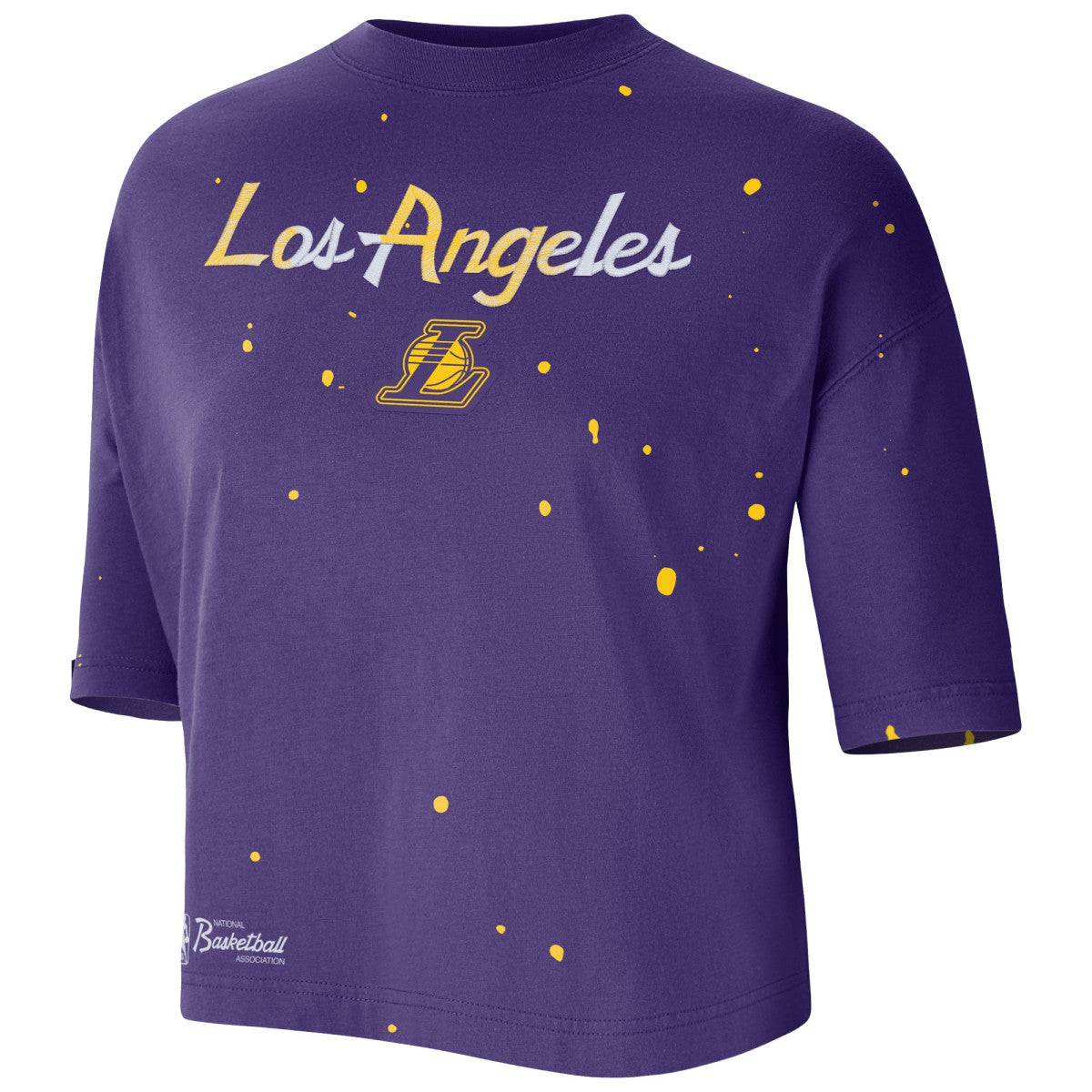 Los Angeles Lakers Women's Courtside Splatter Cropped T-Shirt On Sale