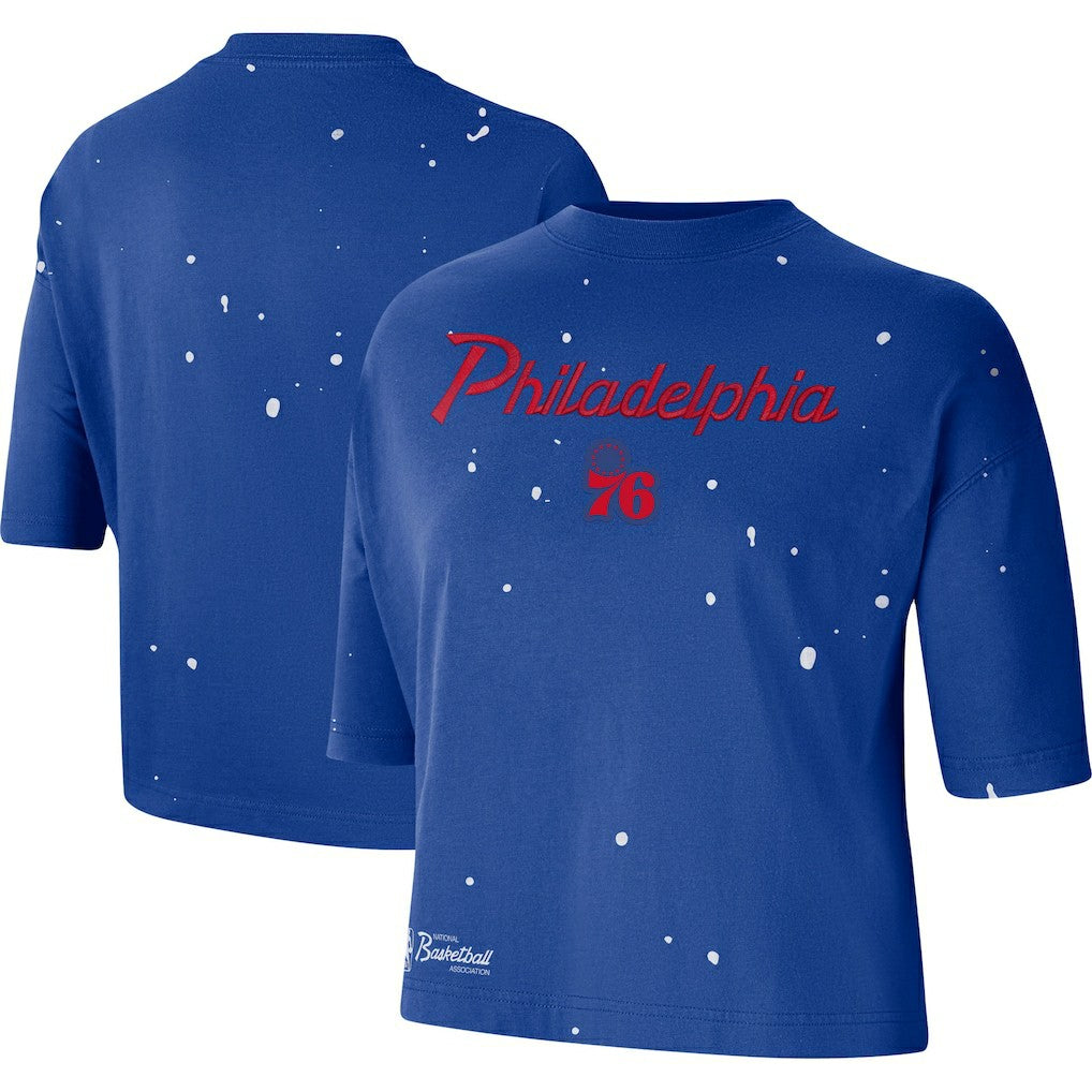 Philadelphia 76ers Women's Courtside Splatter Cropped T-Shirt Discount