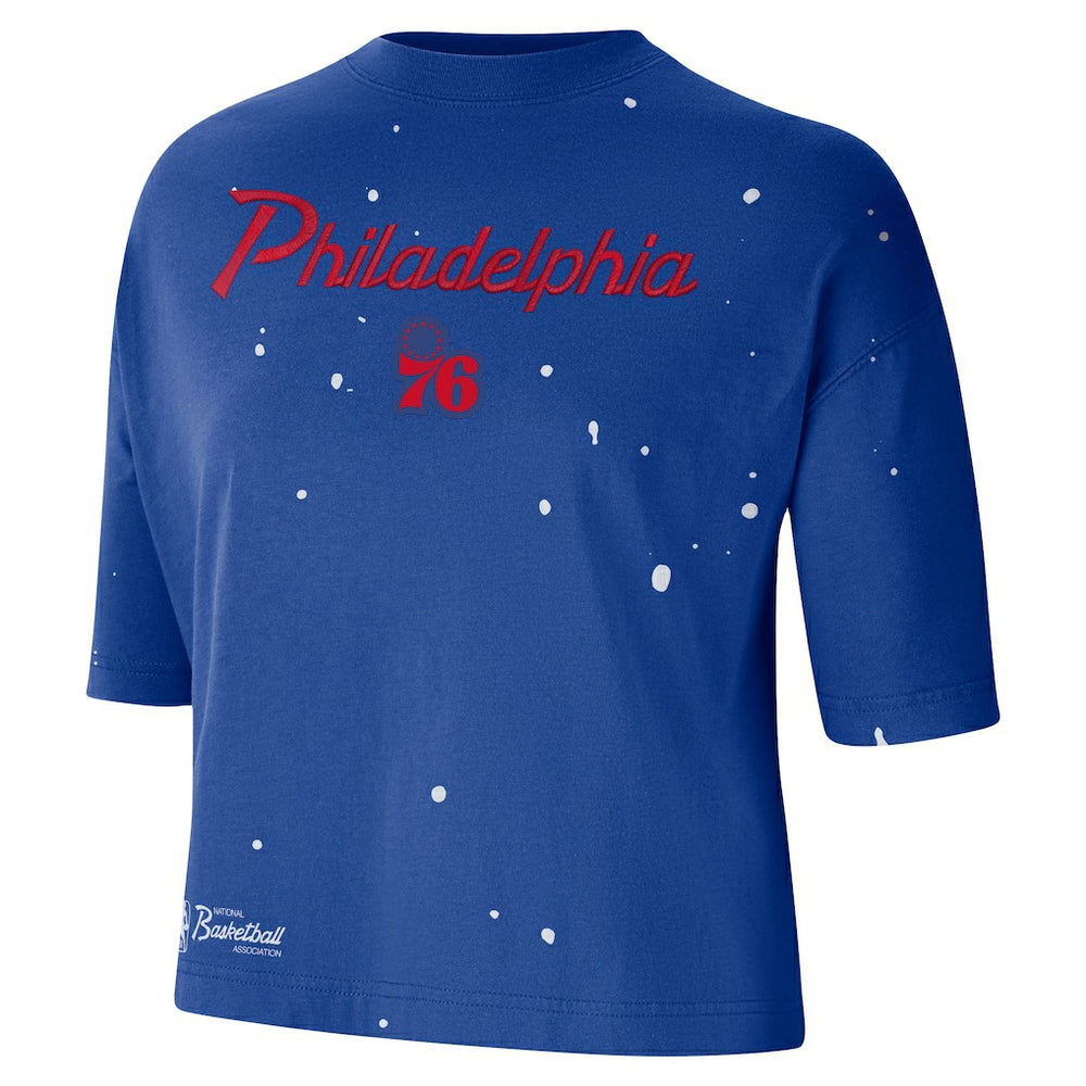 Philadelphia 76ers Women's Courtside Splatter Cropped T-Shirt Discount