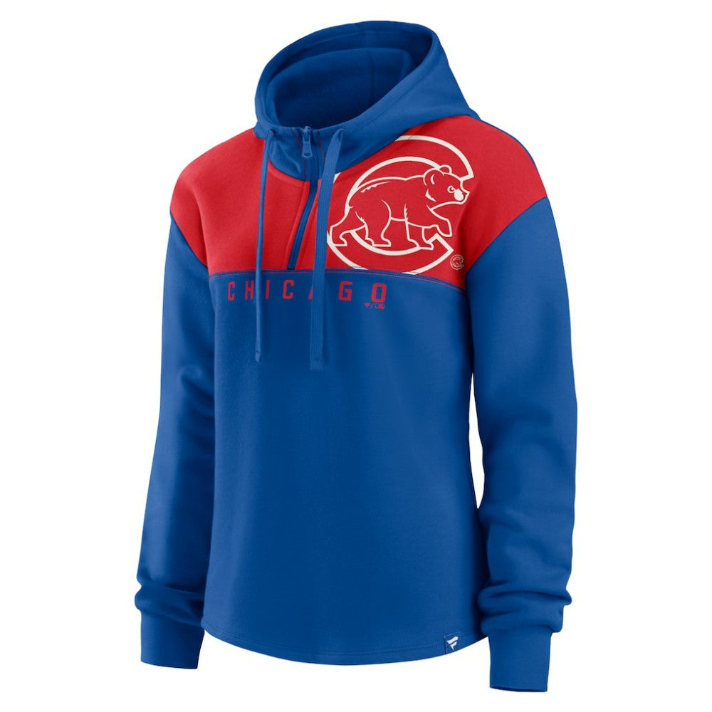 Chicago Cubs Fanatics Women's Iconic Overslide Color-Block Quarter-Zip Hoodie | MLB Outlet