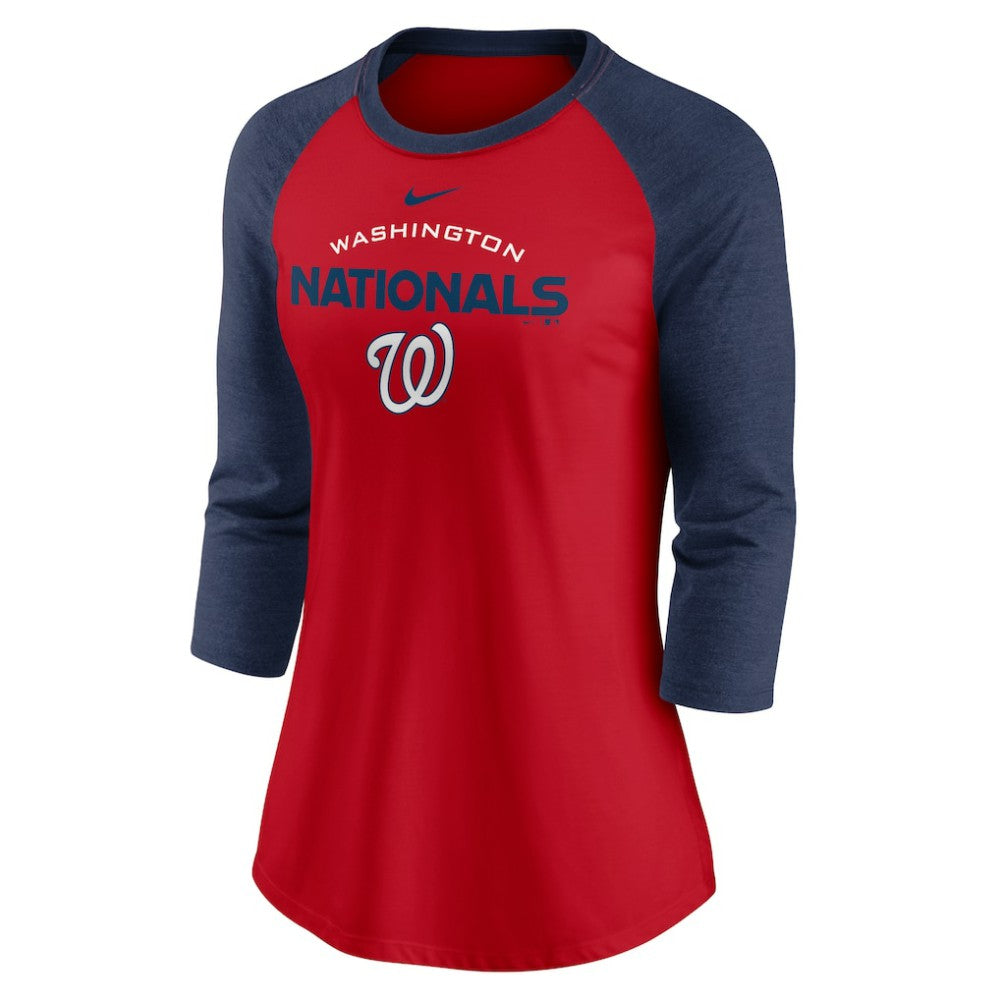 Washington Nationals Nike Women's Modern Baseball Arch Tri-Blend Raglan 3/4-Sleeve T-Shirt | MLB Online