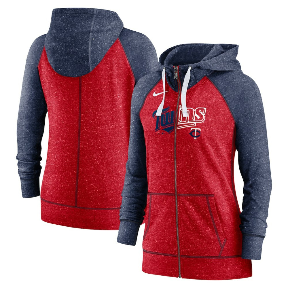 Minnesota Twins Nike Women's Split Wordmark Gym Vintage Raglan Lightweight Full-Zip Hoodie | MLB New