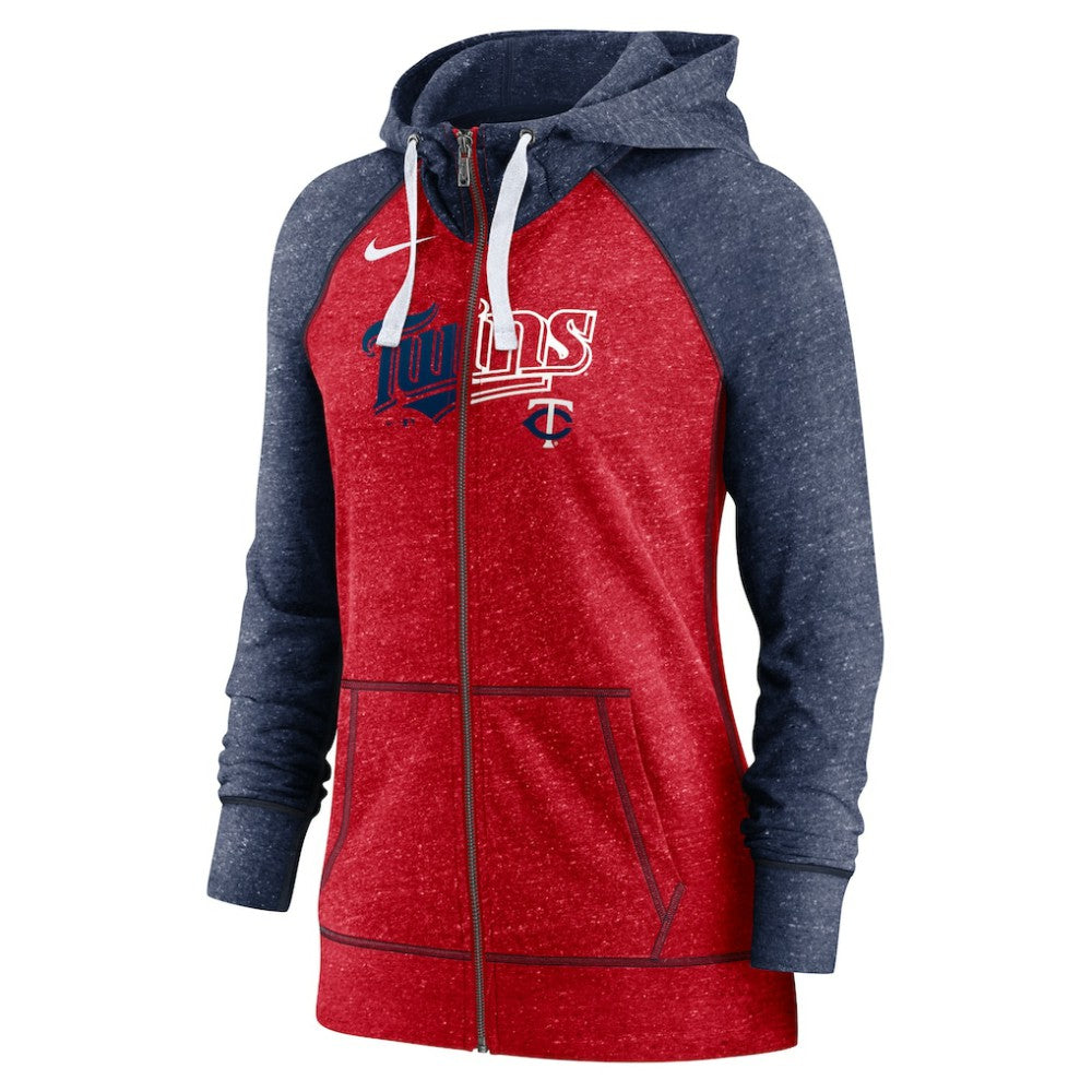 Minnesota Twins Nike Women's Split Wordmark Gym Vintage Raglan Lightweight Full-Zip Hoodie | MLB New